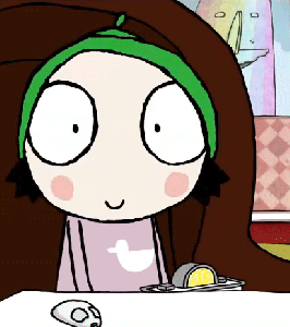 Animated GIF of Sarah's excited reaction from Sarah and Duck